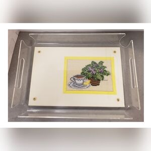 Vintage Acrylic Cross Stitch Coffee Cup Flower Pot Small Serving Tray